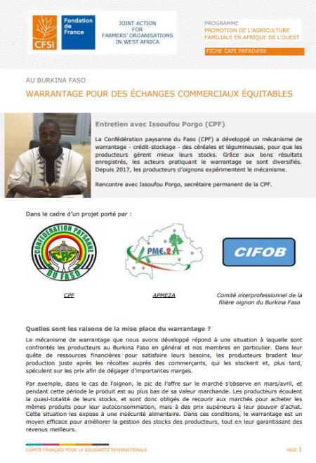 Au Burkina Faso : warrantage pour des échanges commerciaux équitables