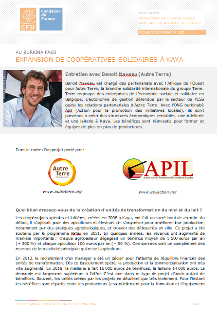 Au Burkina Faso : expansion de coopératives solidaires à Kaya (fiche entretien Benoit Naveau)