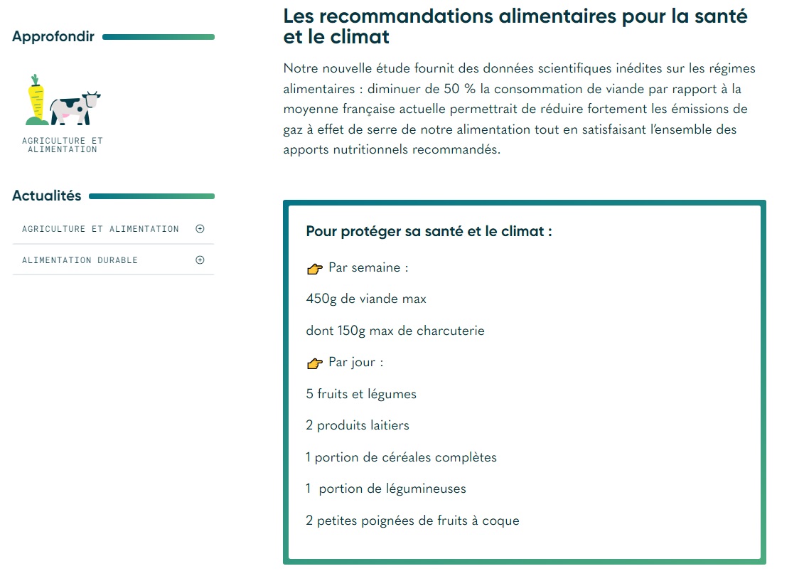 les recommandations alimentaires pour la santé et le climat