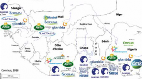 Positionnement des multinationales laitières européennes en Afrique de l'Ouest (d'après Corniaux, 2018)