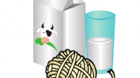 Image d'une brique de lait, d'un verre et d'une pelote de laine