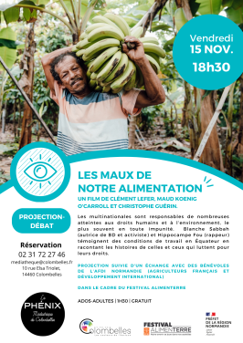affiche de la soirée avec la charte graphique de la médiathèque