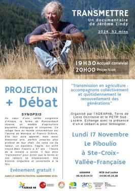 Projection-débat "Transmettre", le 17/11/2025 à 20h au Piboulio - Sainte Croix VF