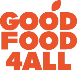 lettre rouges sur fond blanc : good food 4 all
