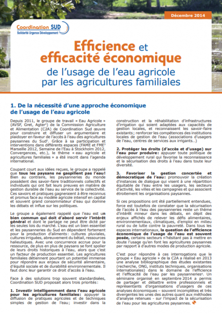Efficience économique de l’usage de l’eau agricole par les agricultures familiales