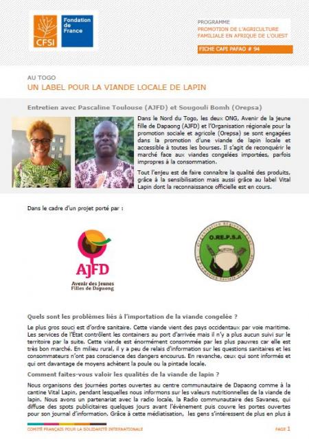 Fiche entretien : Togo, un label pour la viande locale de lapin