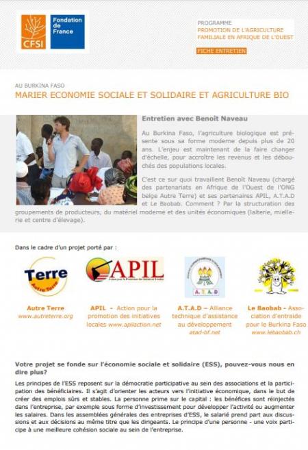 Marier économie sociale et solidaire et agriculture biologique au Burkina Faso