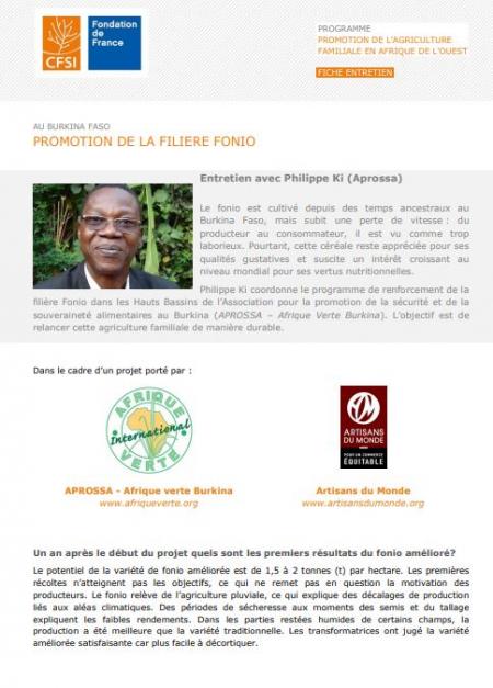 La filière Fonio a de l'avenir au Burkina Faso, entretien avec Philippe Ki