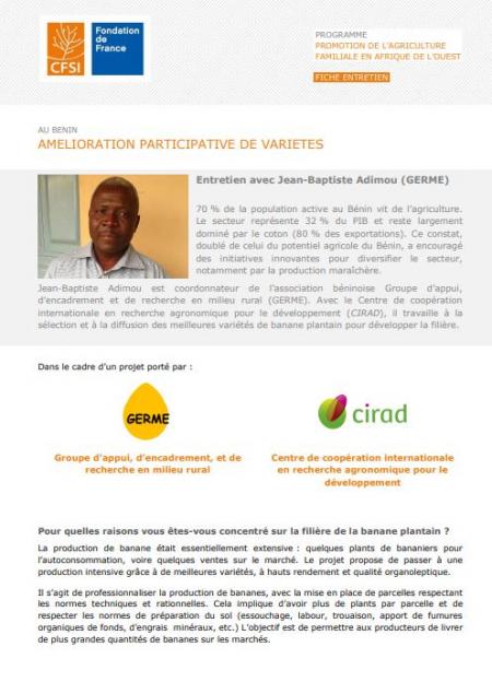 Développer la filière banane plantain au Bénin en sélectionnant et diffusant les meilleures variétés. Entretien avec Jean-Baptiste Adimou