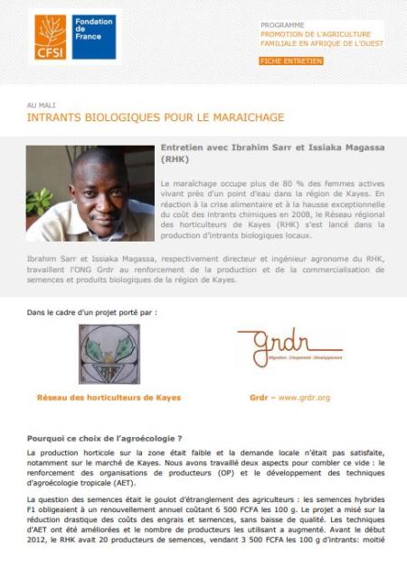 Ibrahim Sarr nous parle des intrants biologiques de la région de Kayes au Mali
