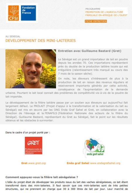 Guillaume Bastard du Gret : comment appuyer la filière lait sénégalaise ?