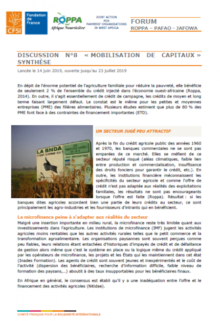 Première page de la synthèse #8 "Mobilisation de capitaux"