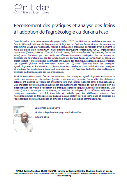 Agroécologie Burkina Faso : recensement et freins