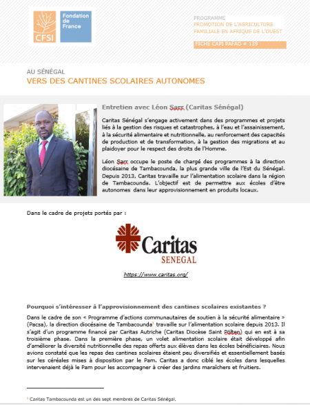 Fiche entretien Léon Sarr, Caritas Sénégal