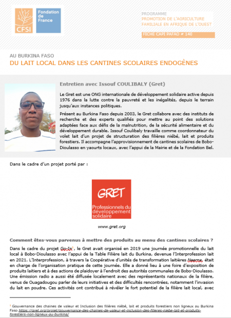 Fiche entretien Issou Coulibaly Gret Burkina Faso
