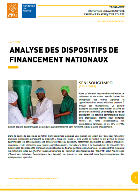 Au Togo : Analyse des dispositifs de financement nationaux