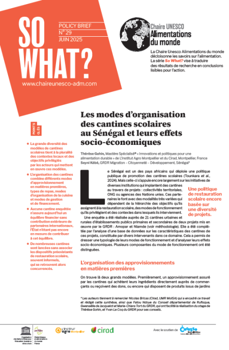 Les modes d'organisation des cantines au Sénégal et leurs effets socio-économiques