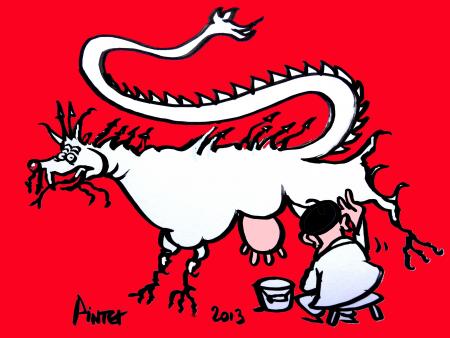 La Chine investit dans le lait en Bretagne, dessin de Pintet